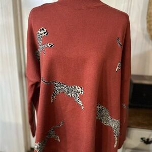 Entro Rust Leopard Pattern Turtleneck Sweater